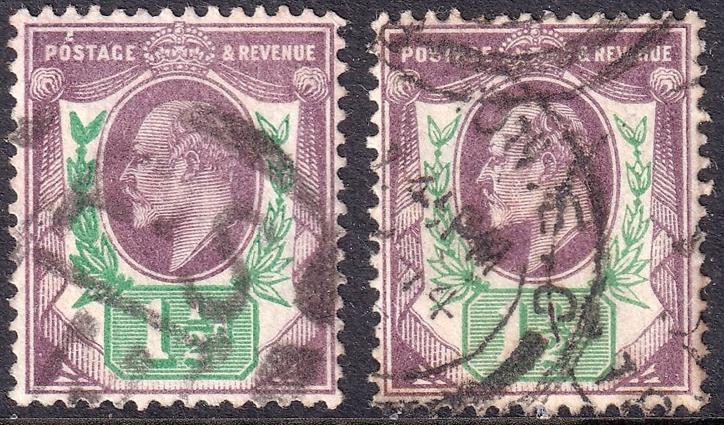 GB 1912 1½d SH FU with Varieties