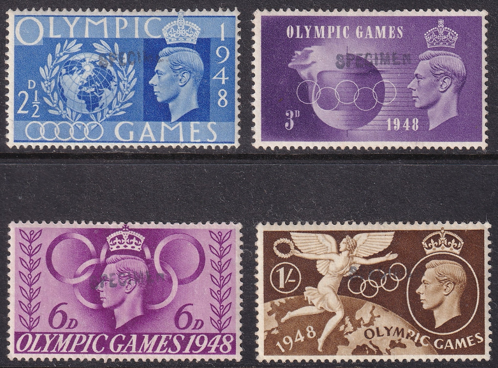 Great Britain 1948 Specimen Stamps MM Set inc 2.5d 3d 6d 1s