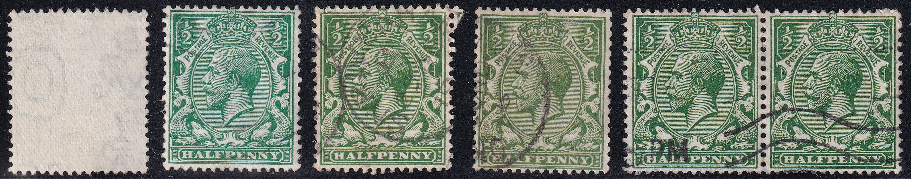 Great Britain Halfpenny Used Shades Stamps Variety Watermark