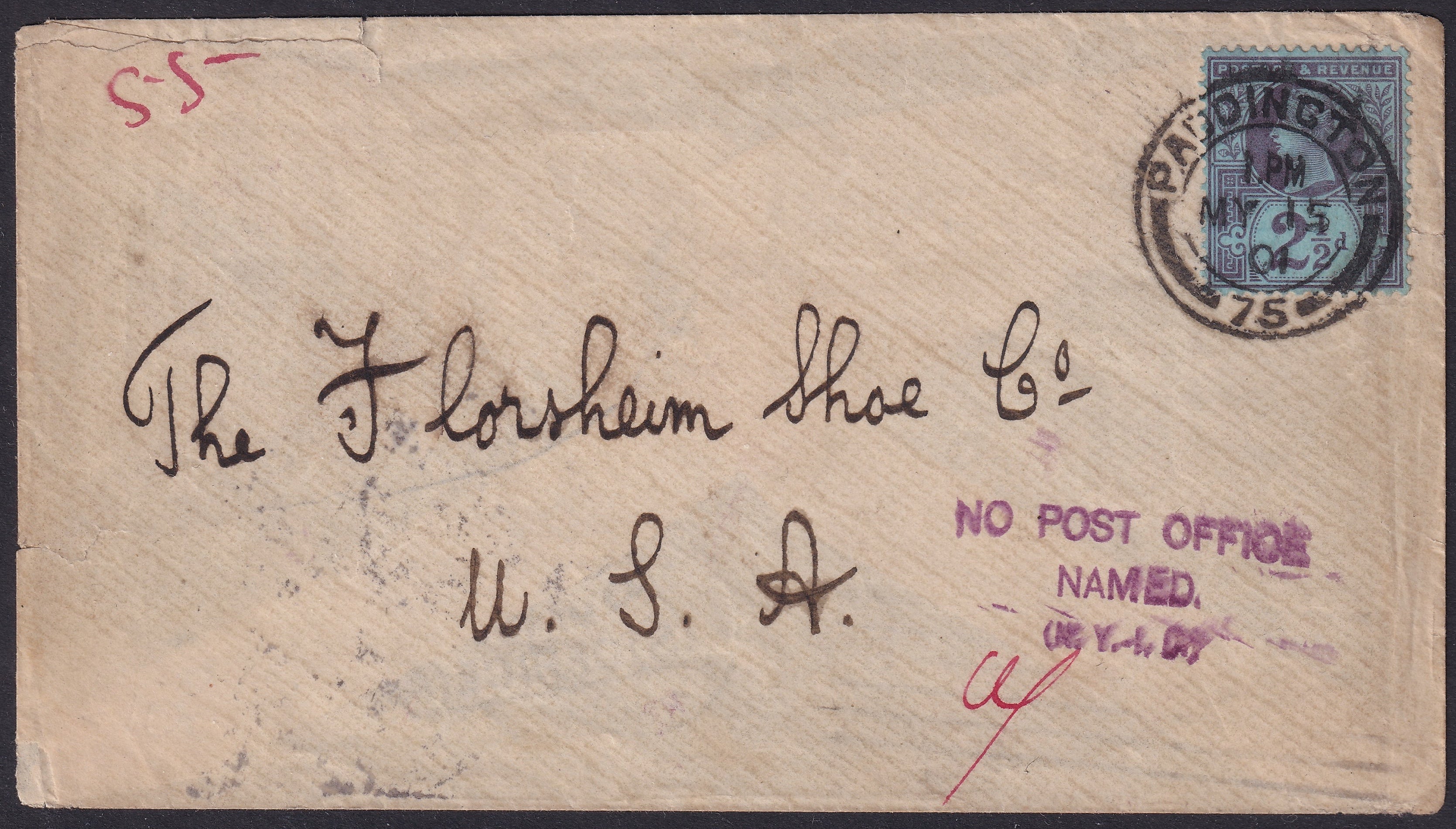 Great Britain 1901 Postal History 2d Rate Cover to USA Dead Letter Office
