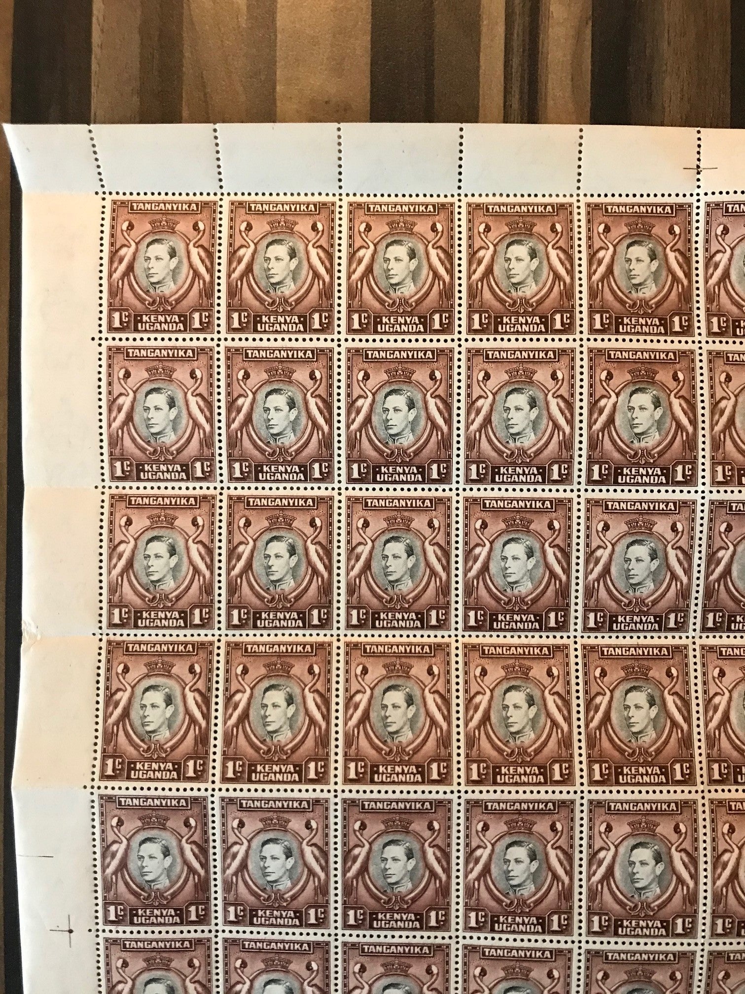 Kenya Uganda 1938 to 1951 1c Unmounted Mint Complete Sheet Plate 4A with Varieties