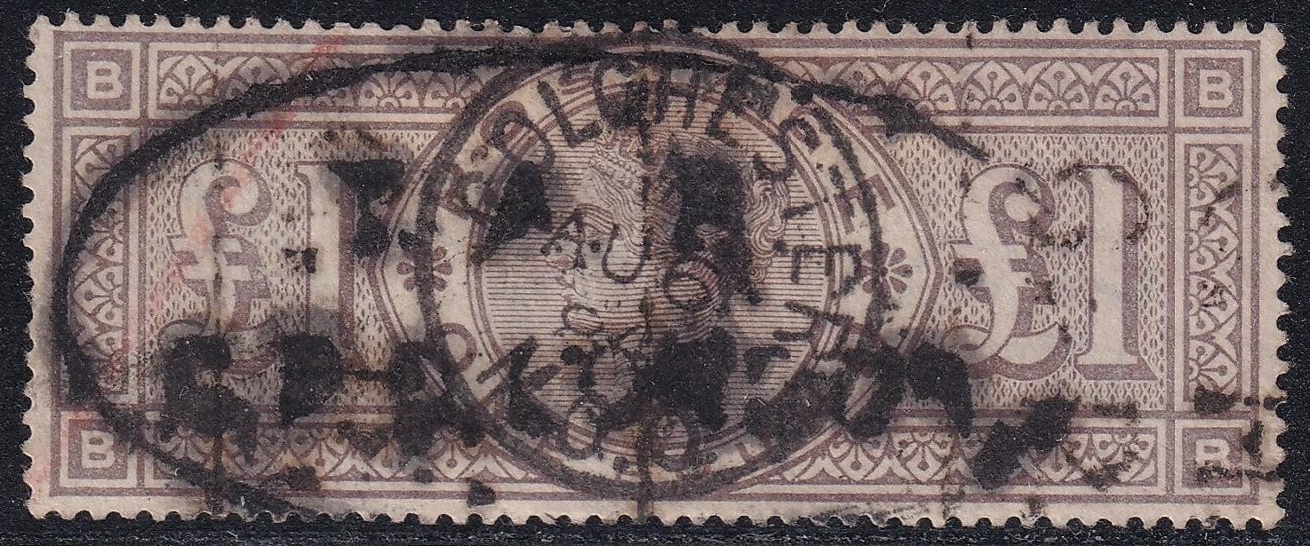 Great Britain 1884 1s Brown-Lilac Early Used Colchester CDS with GPO Oval