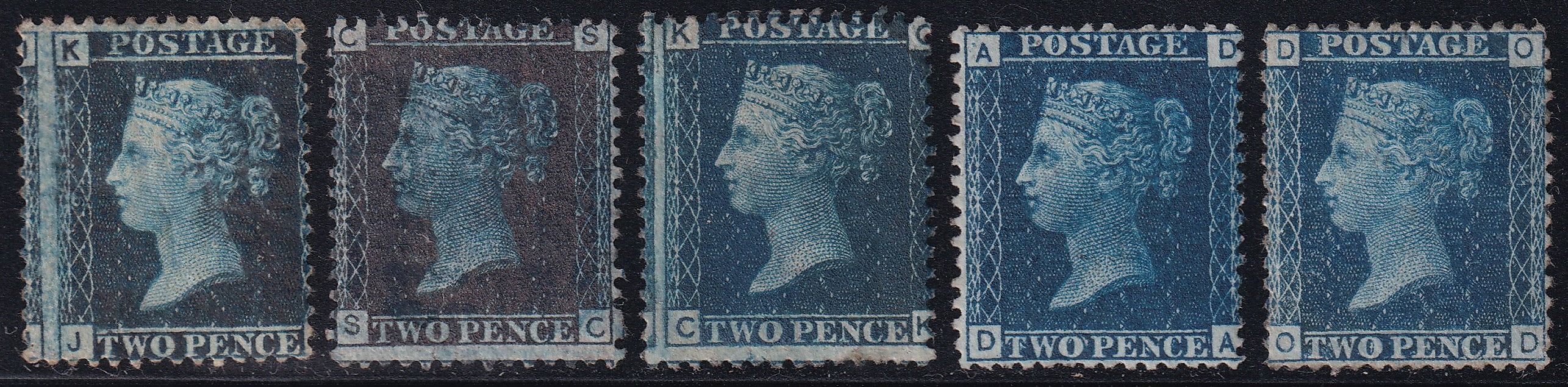 Great Britain 1858 Five Mint 2d Different Plated Stamps with Varieties