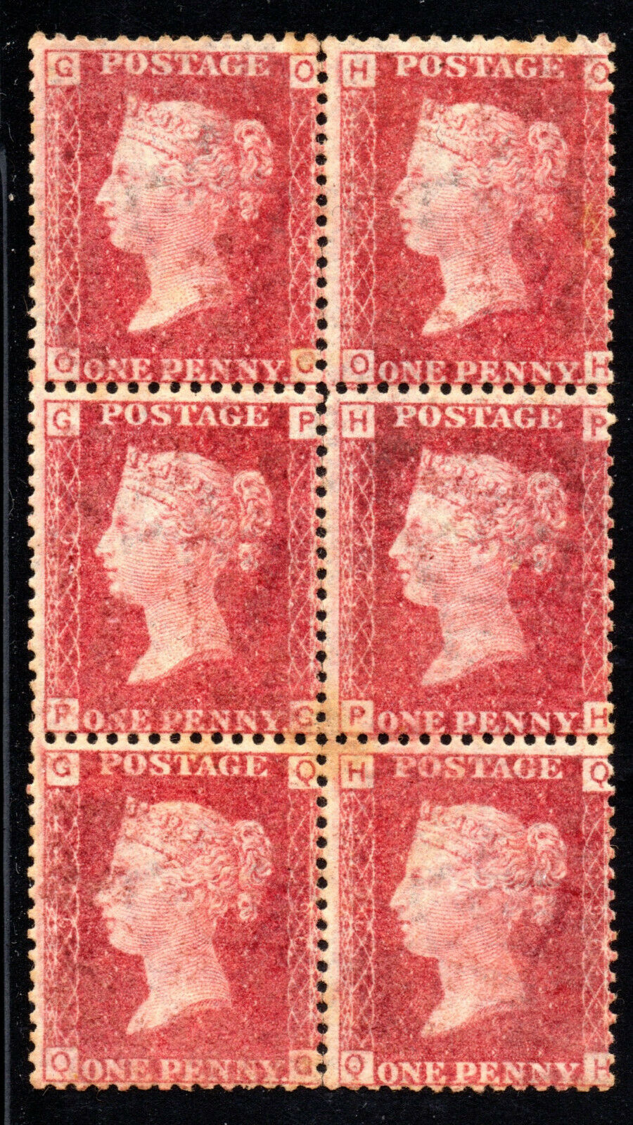 Great Britain 1864 1d Plate 96 Rose-Red Stamp Unmounted Mint Block of Six