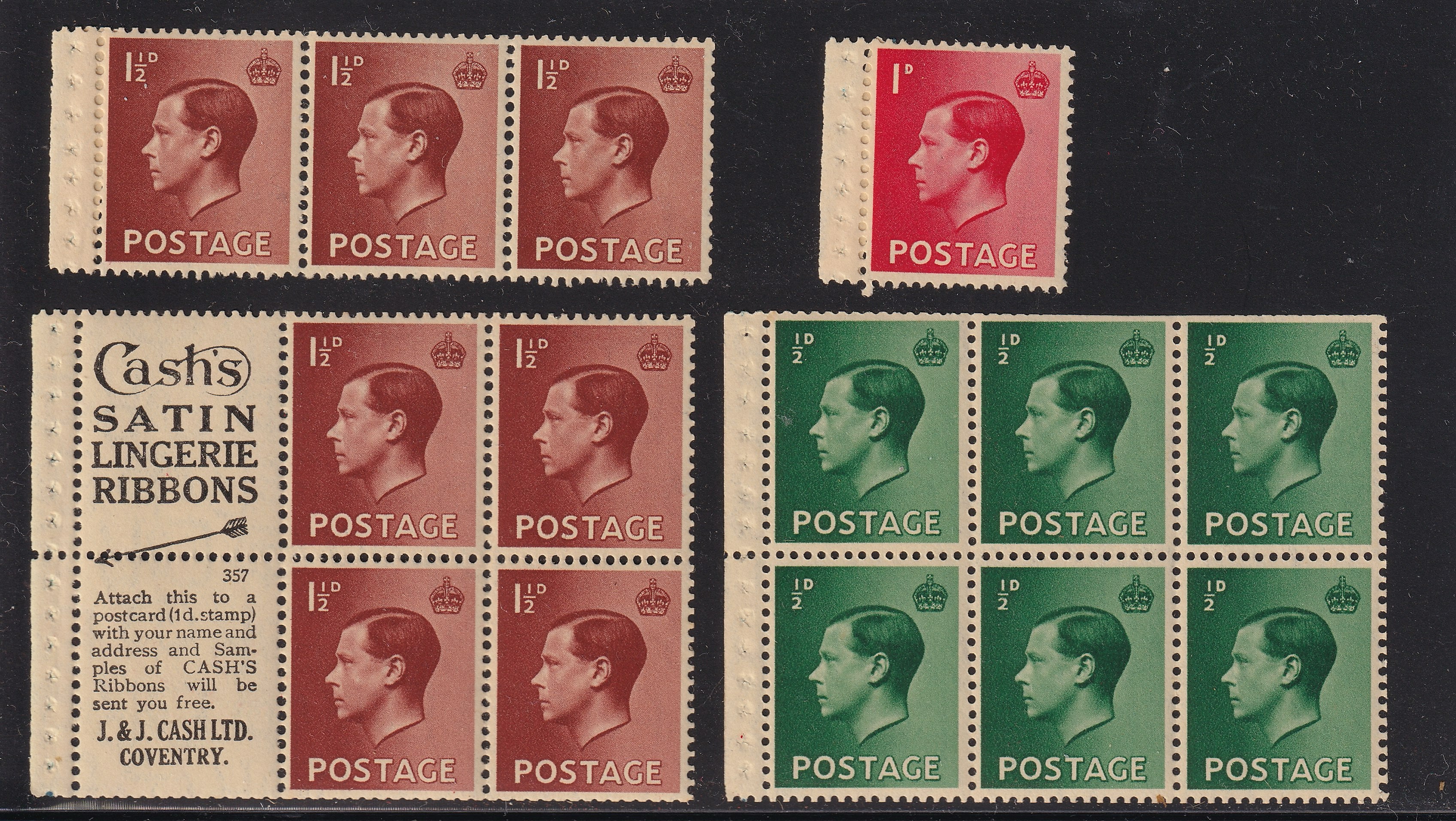 Great Britain 1936 Edward VIII Unmounted and Mint Inverted Watermark Ex-Booklet Panes