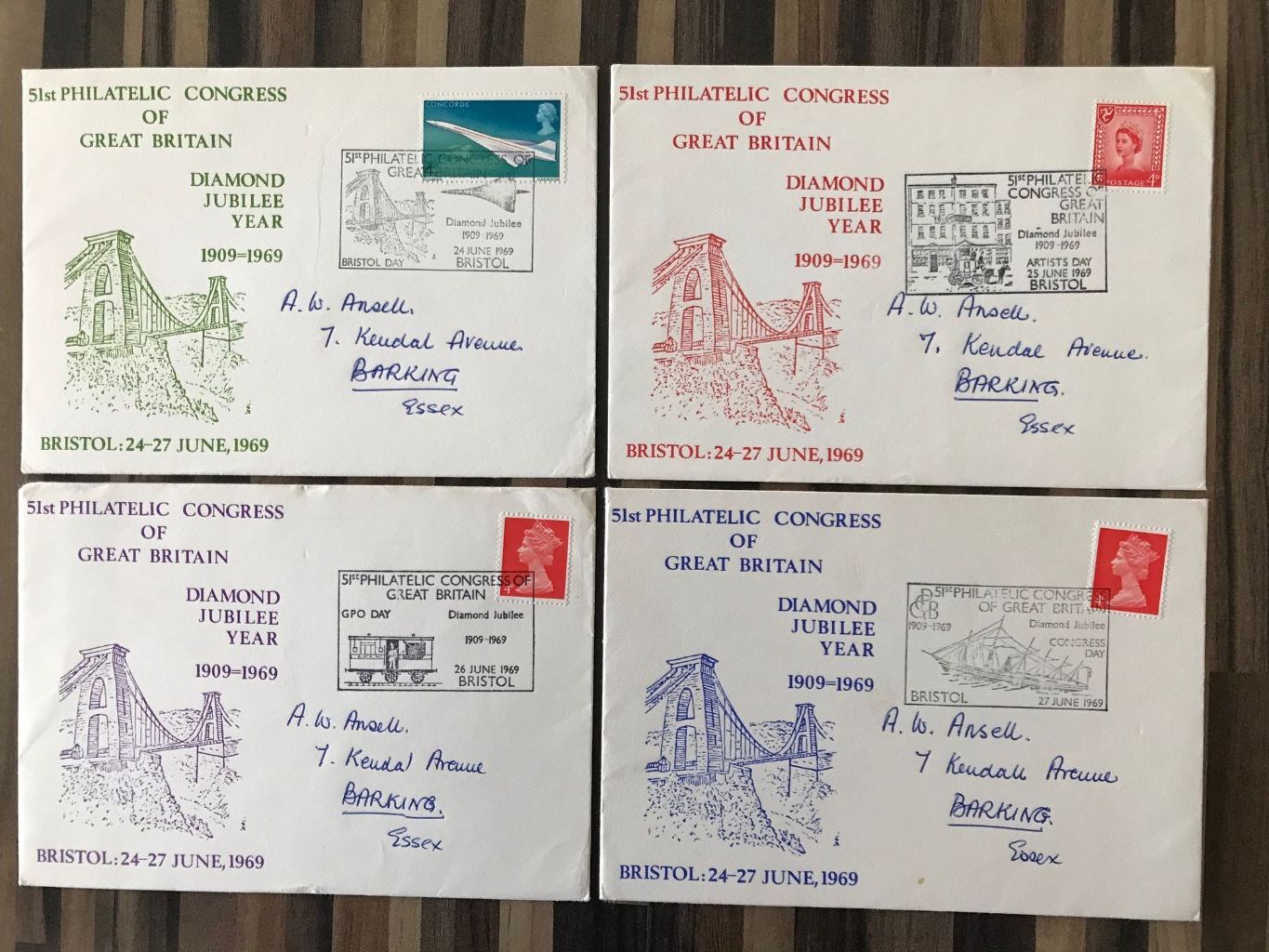 Great Britain 1969 Postal History 51st Philatelic Congress Bristol Set of Four Covers