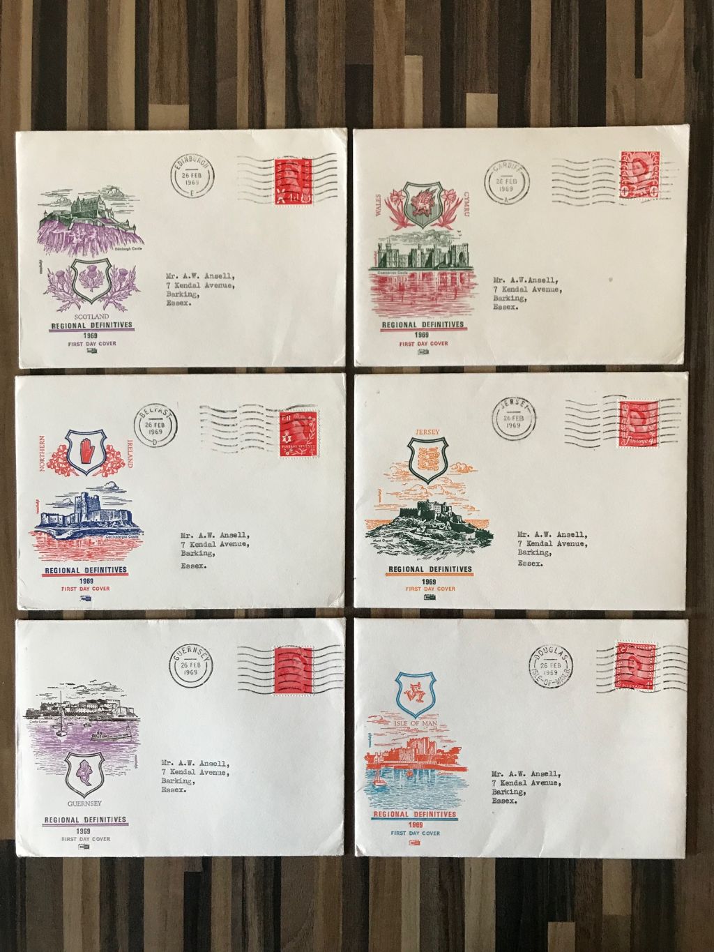 Great Britain 1969 Regional Definitive Pictorial Typed First Day Covers Set of Six