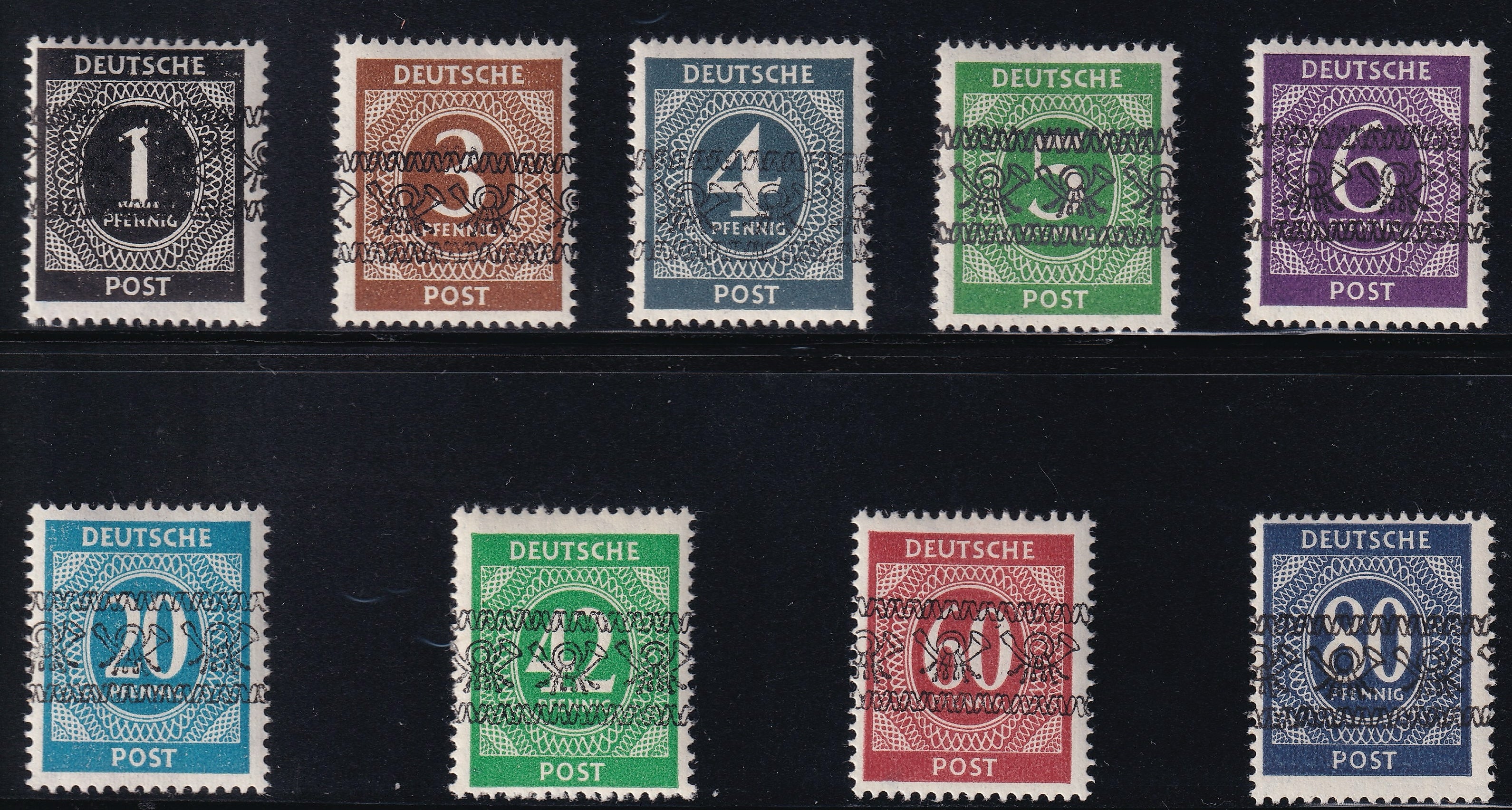German Allied Occupation 1946 1pf to 80pf Unauthorised Overprints MInt Set of Nine