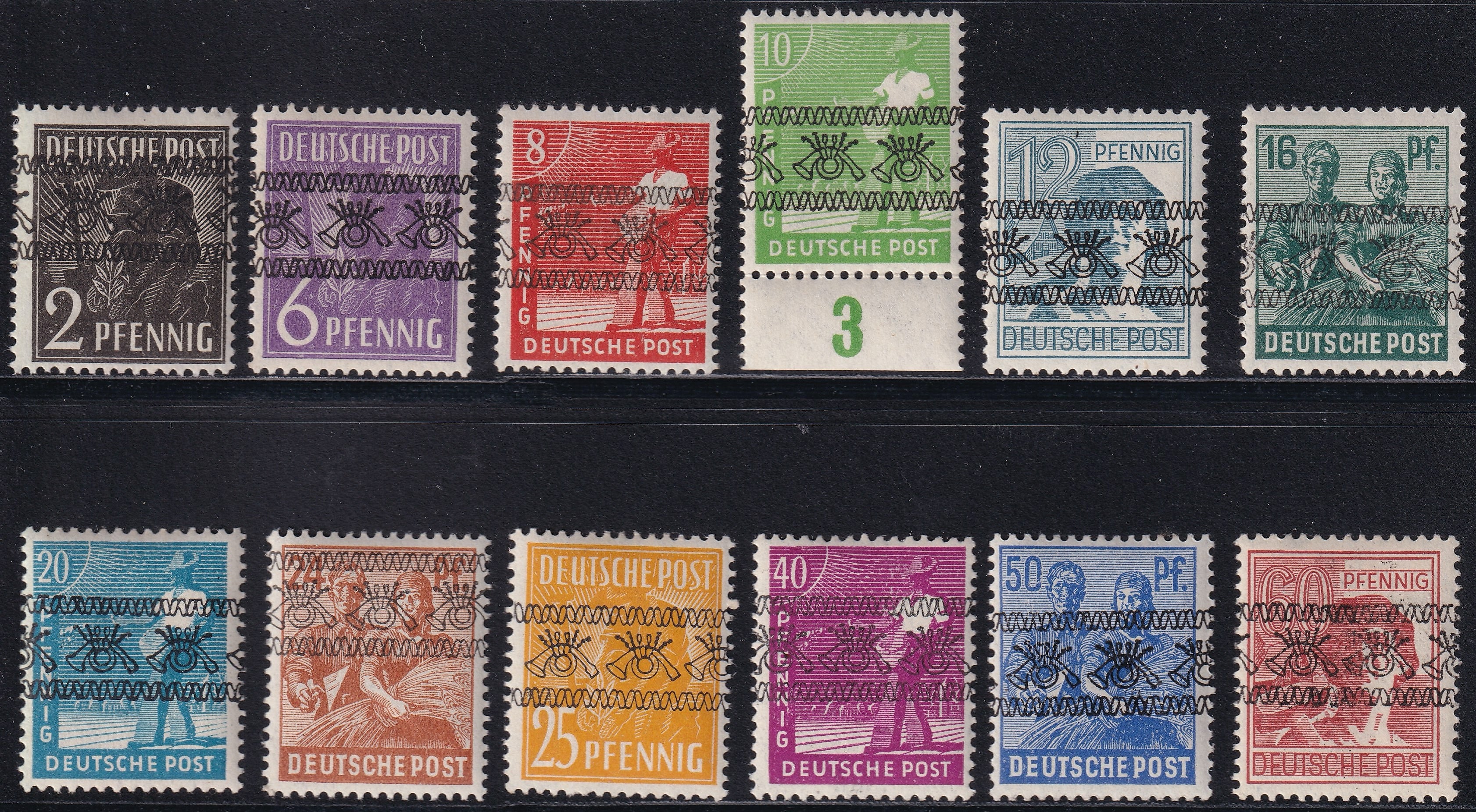 German Allied Occupation 1948 2pf to 60pf Inverted Overprint Set Bohne and Schlegel Signed