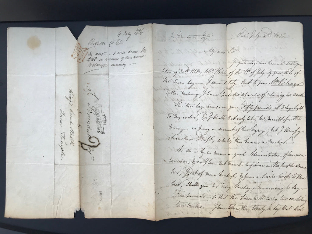 France Postal History 1836 Rated Entire to London on Embossed Paper