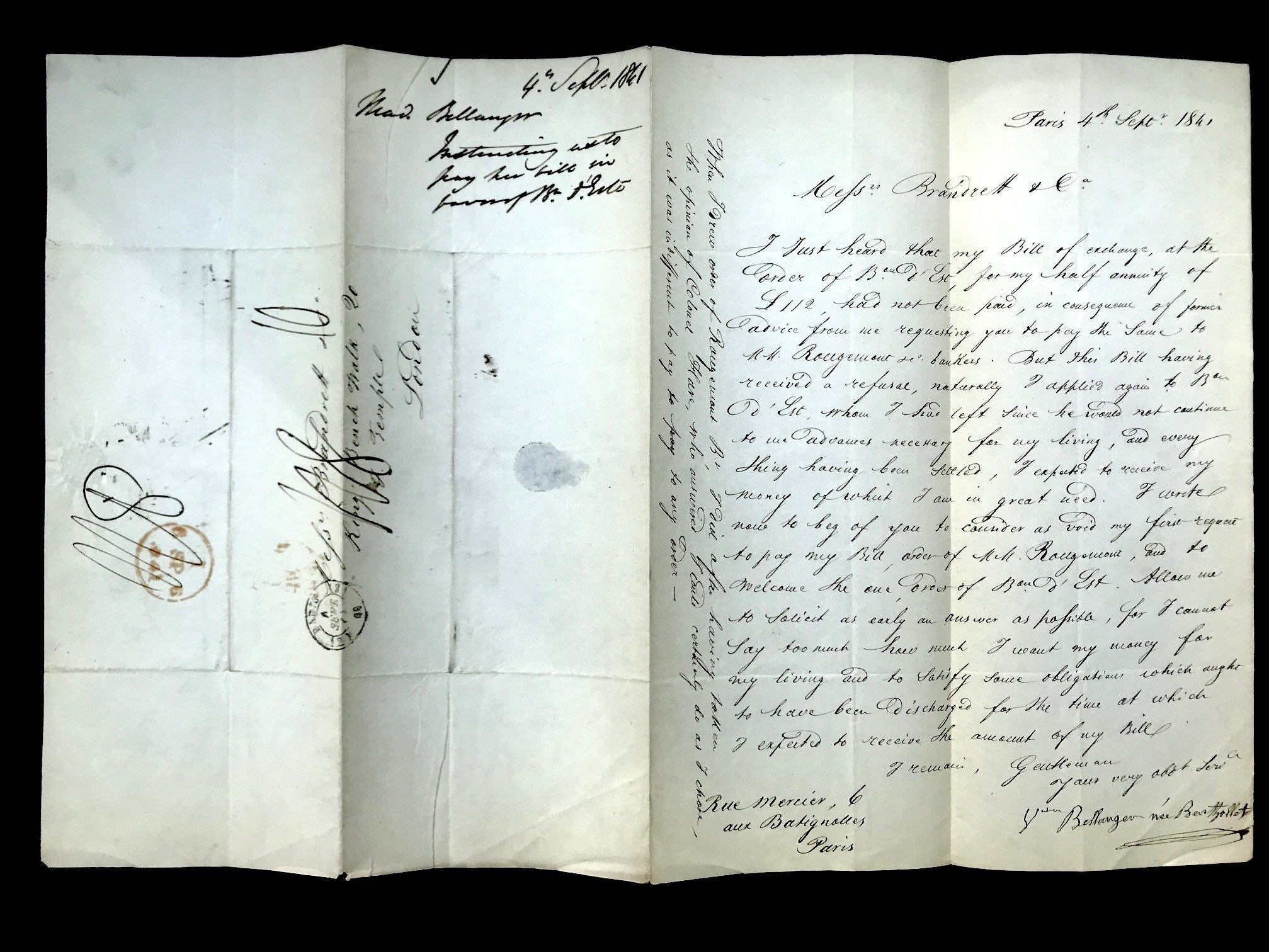 France Postal History 1841 Paris Multi-Rated Entire to London