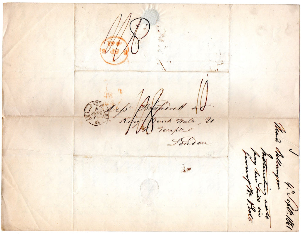 France Postal History 1841 Paris Multi-Rated Entire to London