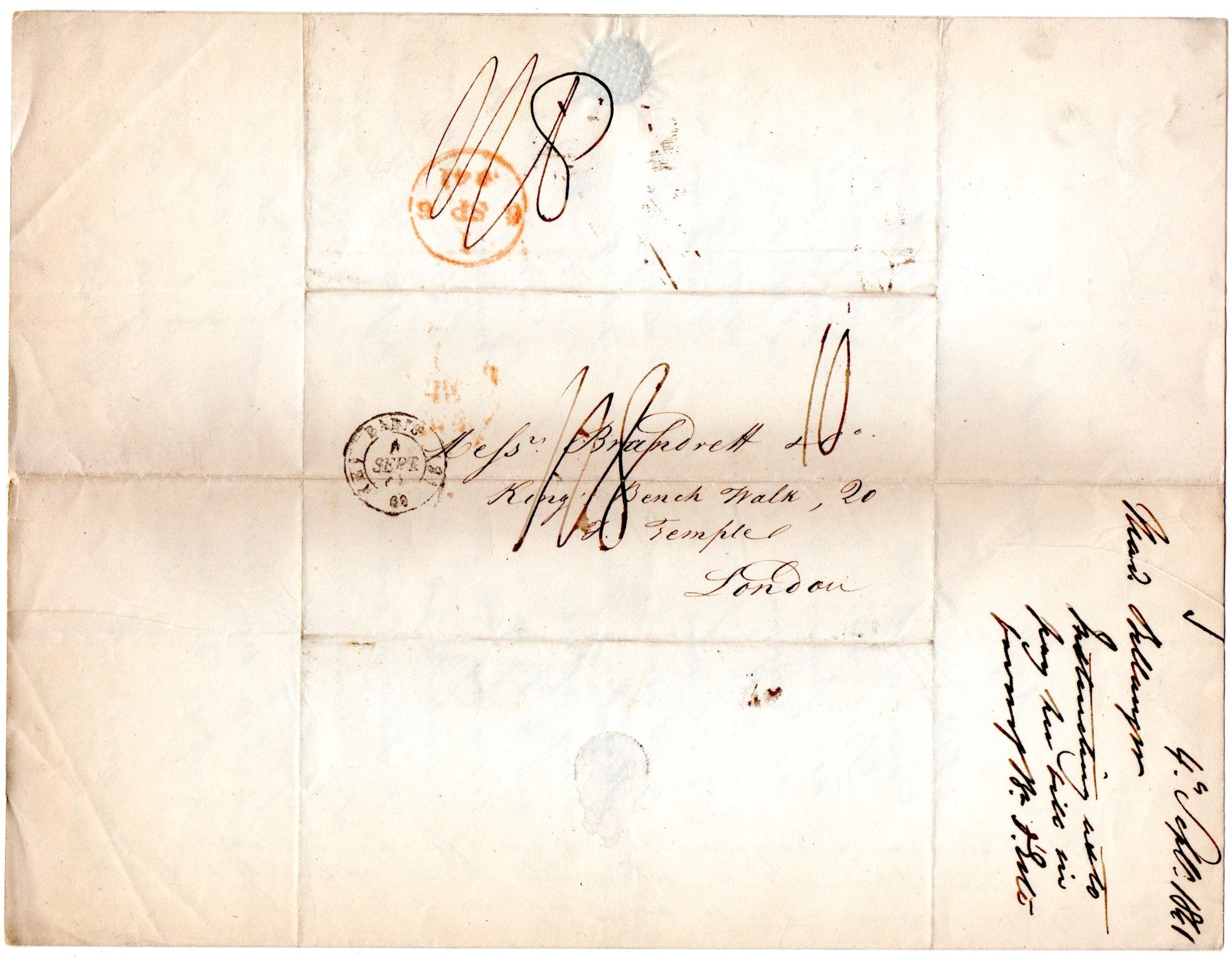 France Postal History 1841 Paris Multi-Rated Entire to London