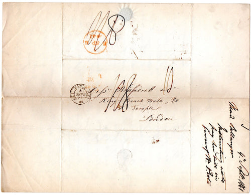 France Postal History 1841 Paris Multi-Rated Entire to London