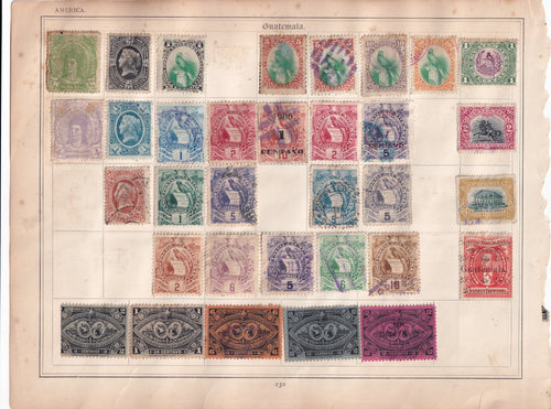 Chile 1853-1900s and Guatemala 1875 Stamps on Original Album Pages