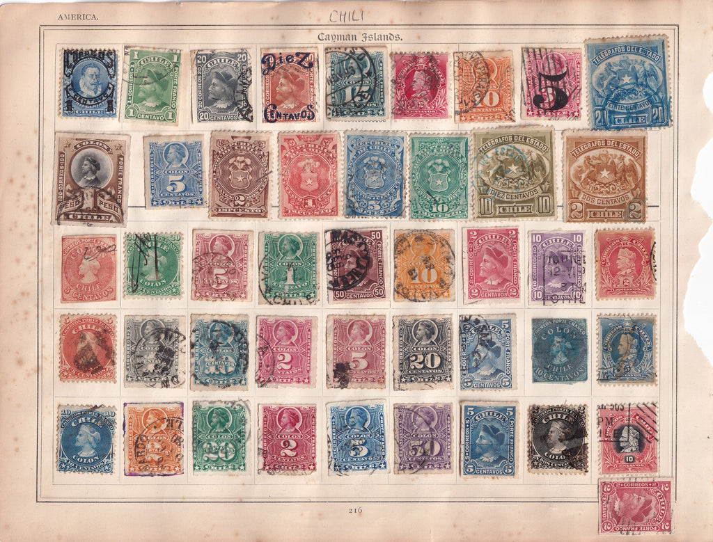 Chile 1853-1900s and Guatemala 1875 Stamps on Original Album Pages