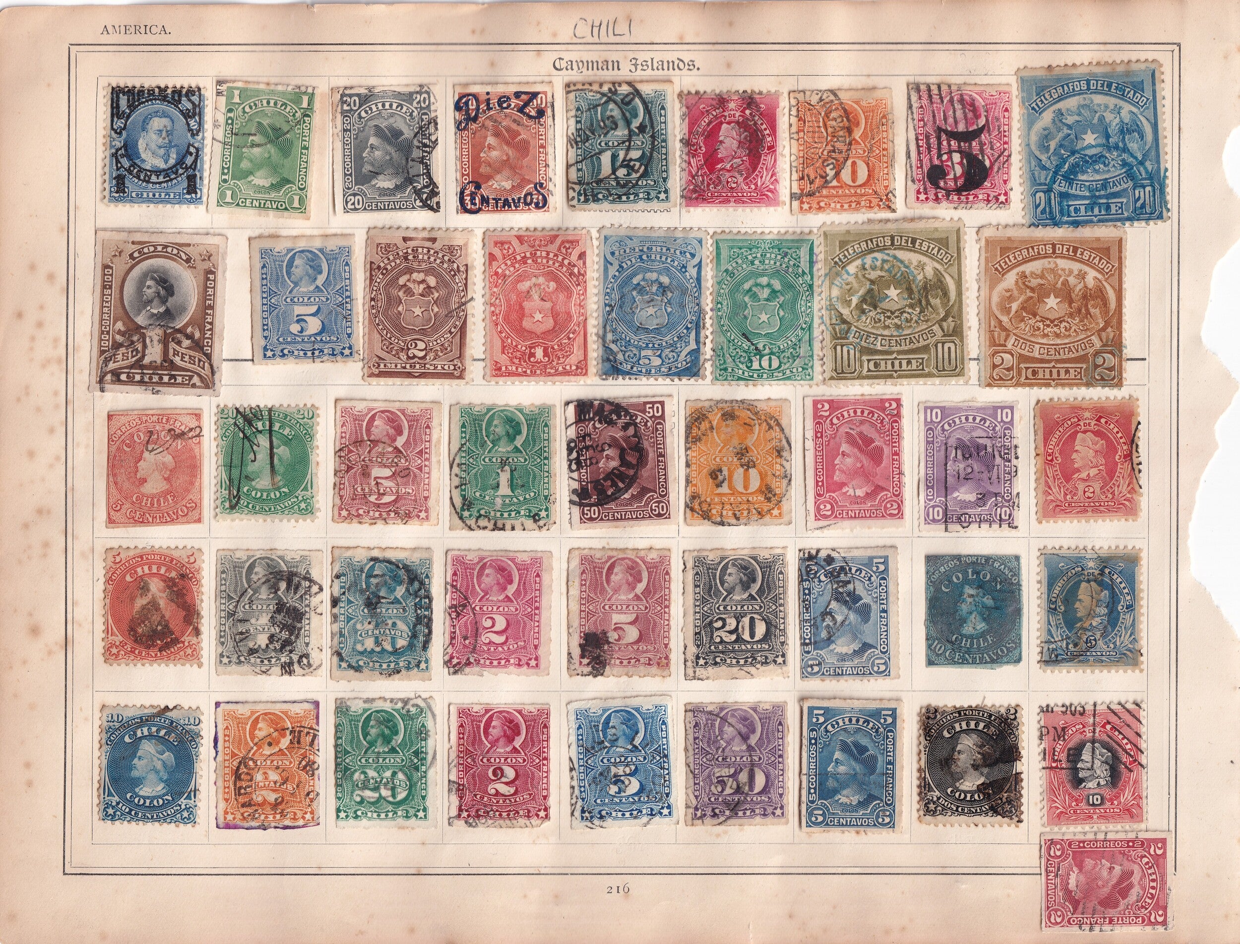 Chile 1853-1900s and Guatemala 1875 Stamps on Original Album Pages