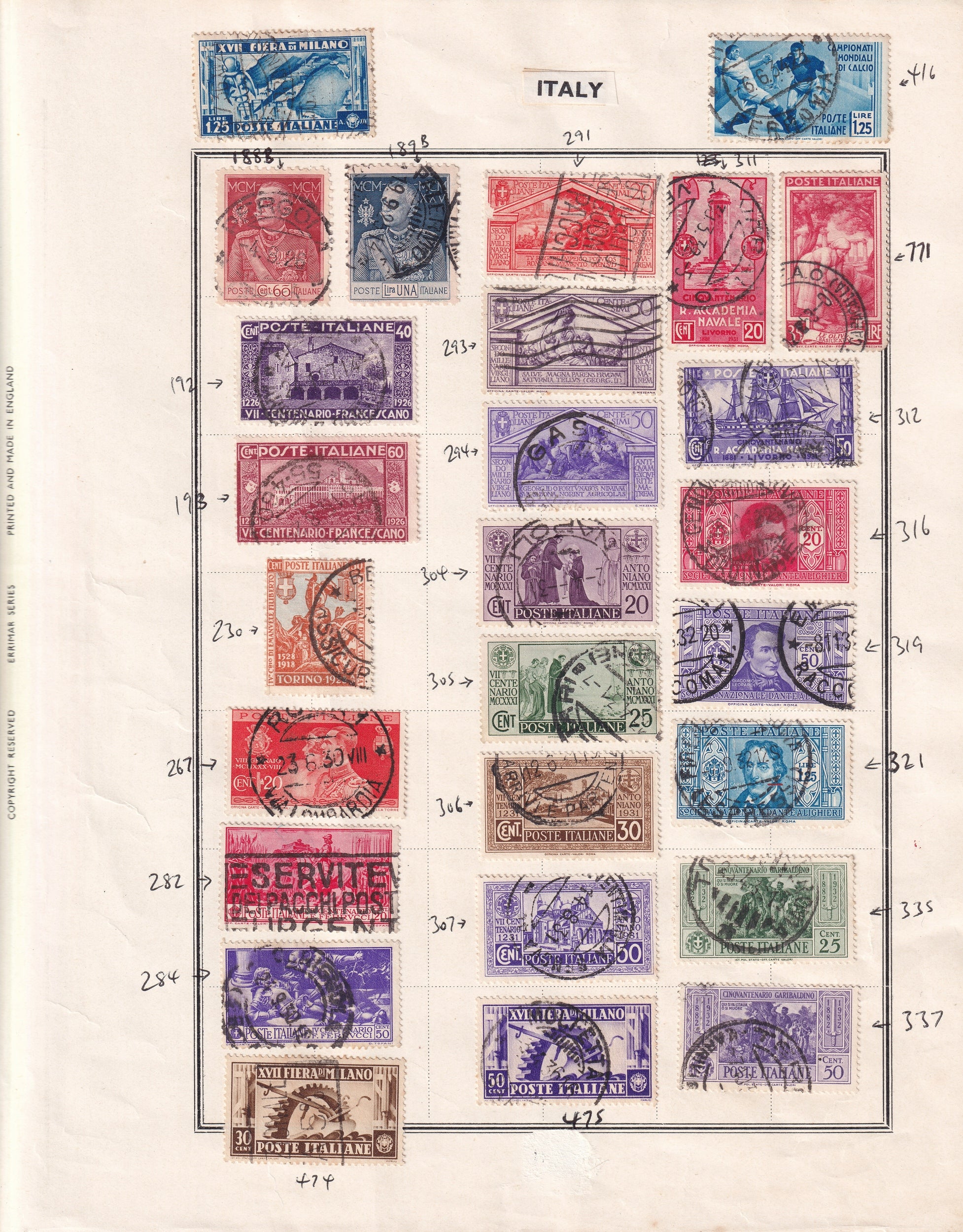 Italy Used Stamps on Album Pages Large Selection