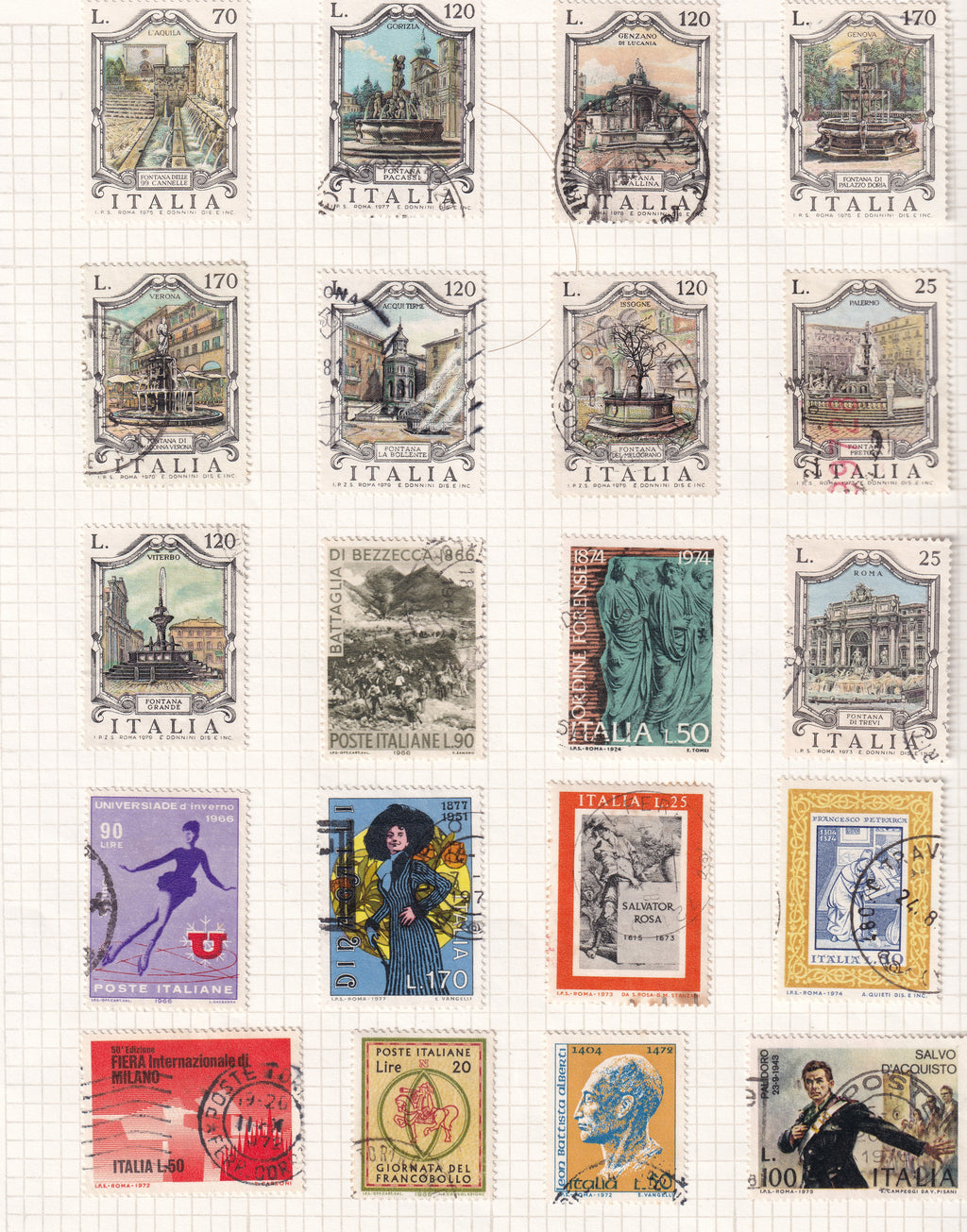 Italy Used Stamps on Album Pages Large Selection