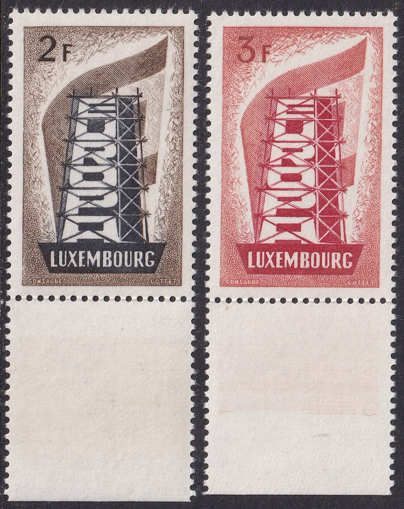 Luxembourg 1956 2F and 3F Europa Unmounted Mint Marginal Stamps