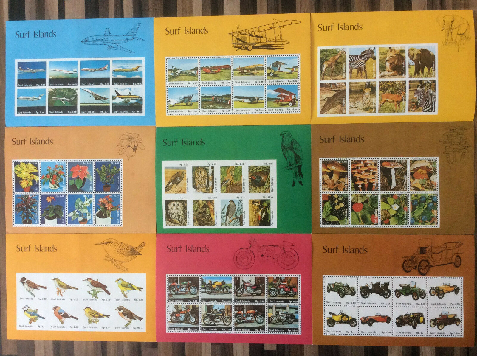 Great Britain Surf Islands Nine Sheetlets Selection Unmounted Mint