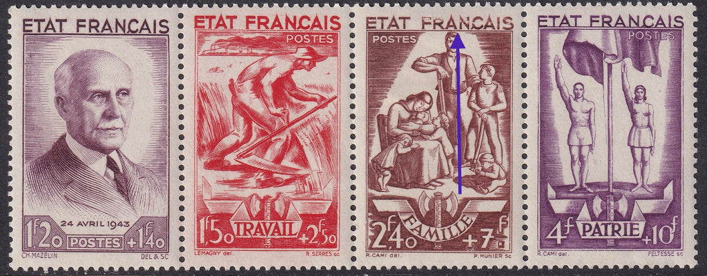 France 1943 Se-Tenant Strip of Four Stamps
