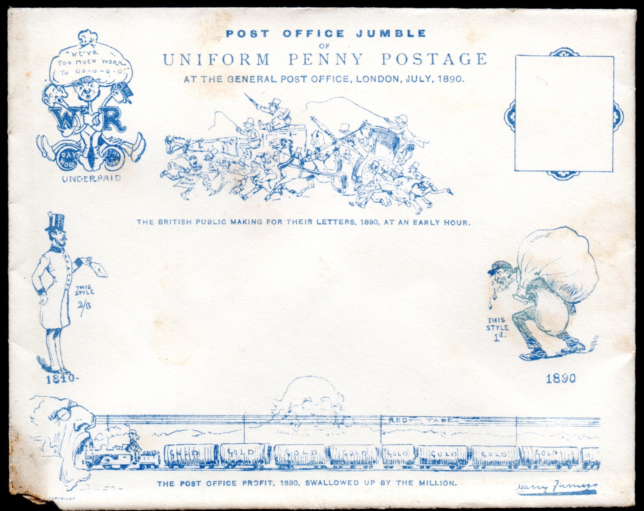 Great Britain 1890 Harry Furniss Penny Post Jubilee Comic Caricature Envelope with Insert