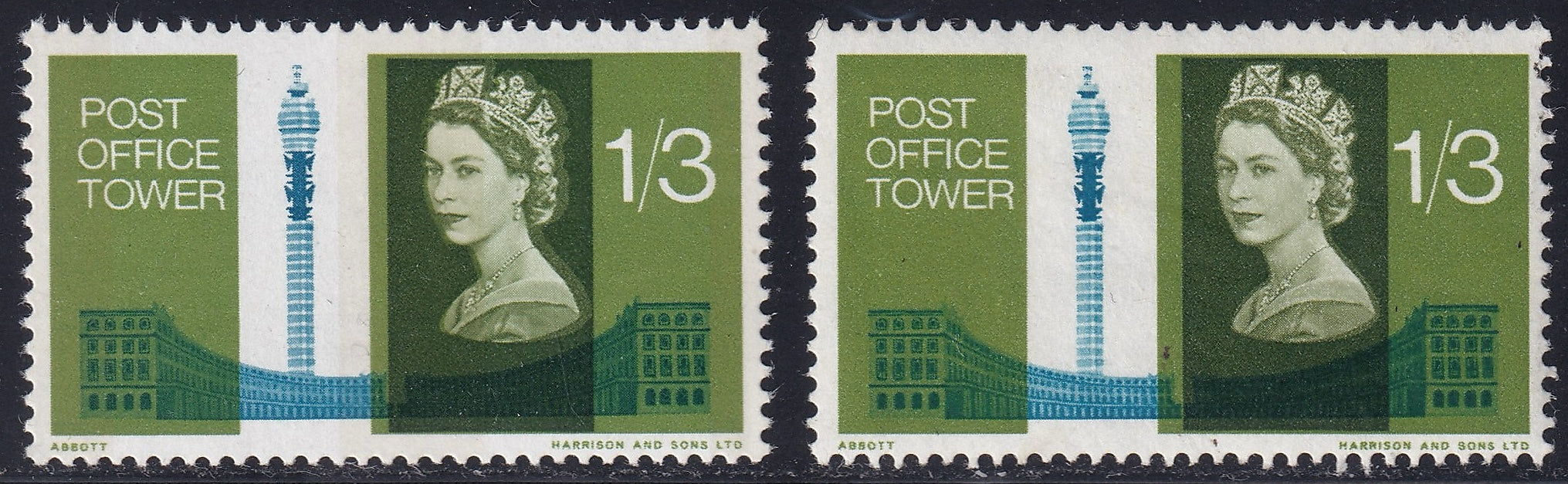 Great Britain 1965 1s3d Unmounted Mint Bronze-Green Stamp with Colour Shift Variety