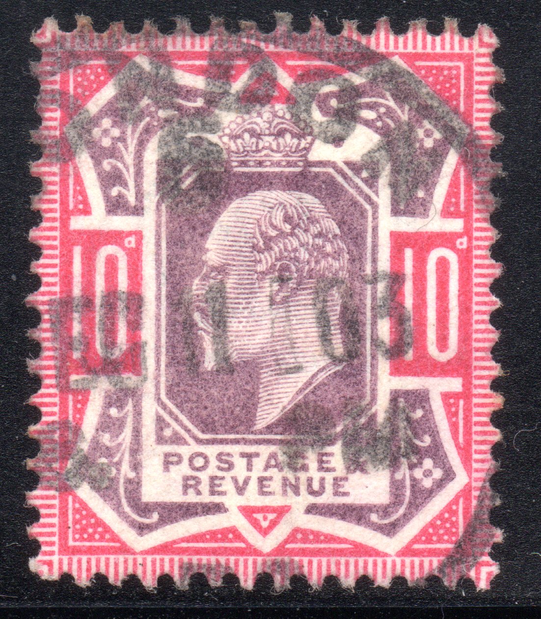 Great Britain 1902 10d De La Rue Stamp Fine Used with Variety Break at Base