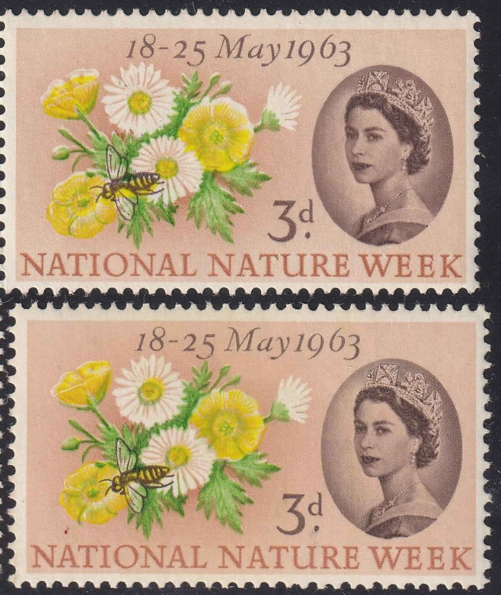 Great Britain 1963 3d Unmounted Mint Irregular Block of Three Stamps Yellow Colour Shift