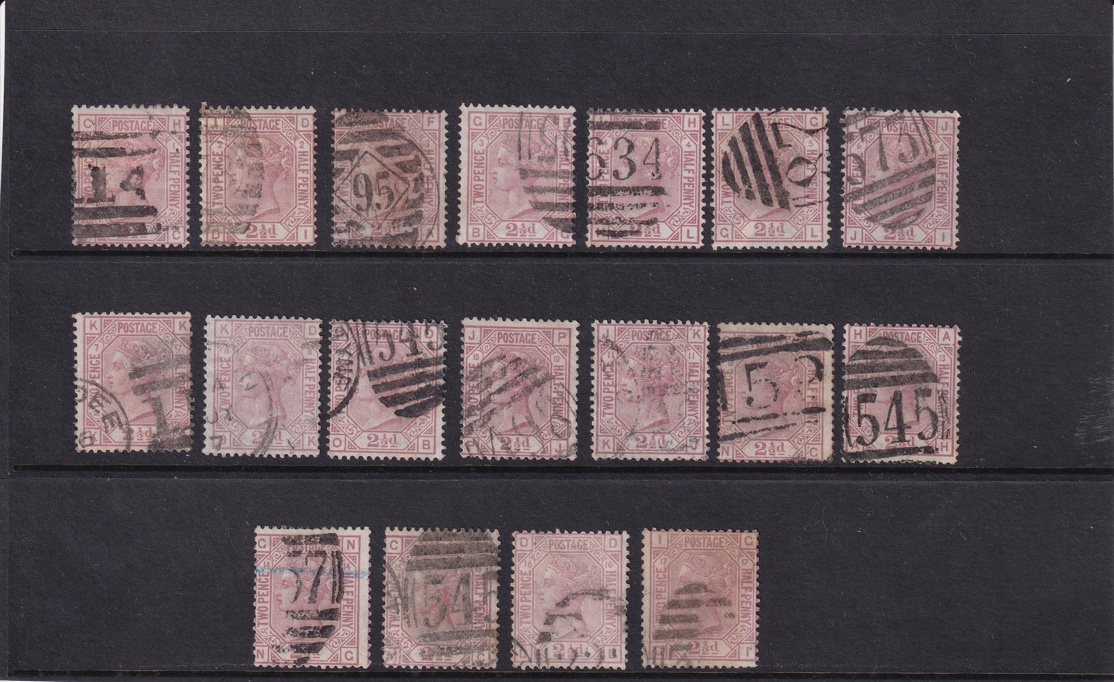 Great Britain 1875-80 2.5d Rosy Mauve Stamps Used Set of 18
