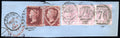 1879 1d Red-Brown ½d Rose and 2d Rose Strip of 3 on Original Piece Mixed Line Engraved and Surface Printed