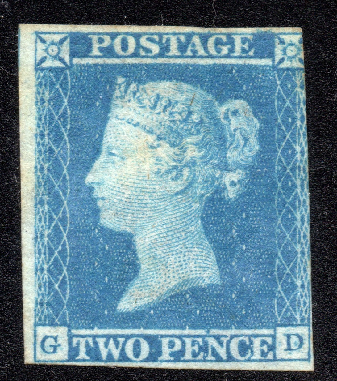 1841 2d Blue Fine Mint Original Gum Lettered GD Variety