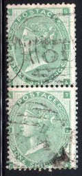 1862 1s Green Vertical Pair Lettered SA and TA Lightly Used