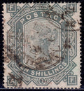 Great Britain 1878 10s greenish grey Queen Victoria stamp, lettered AF, with postal cancellations, SG128.
