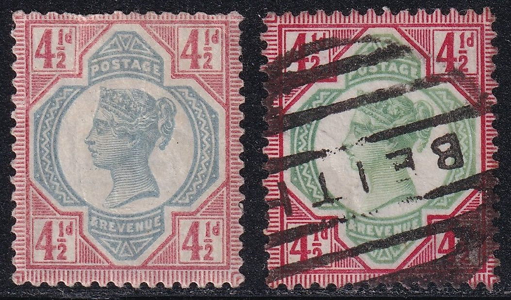 1892 4½d Mint Colour Trial Slate-blue & Pale Scarlet on White Paper.