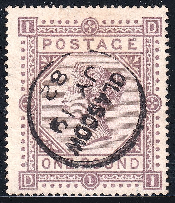 Great Britain 1878 £1 brown-lilac Queen Victoria stamp with Glasgow circular date cancellation, SG129.