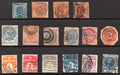 Denmark 1854–1907 used stamp selection, including early imperforate issues, numeral designs and a royal portrait, arranged in three rows with varied cancellations.