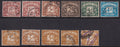 Eleven Great Britain 1922–56 used postage due stamps in denominations of ½d, 1½d, 2d, 4d and 5d, arranged in two rows with varied cancellations.