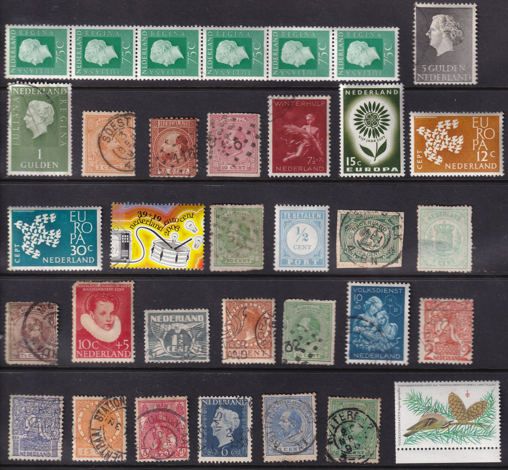 Netherlands mint and used stamp selection with early issues, Juliana values to 5 guilders, Europa designs and a marginal anti-tuberculosis stamp.