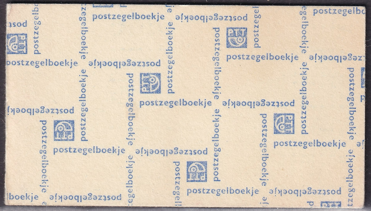 Netherlands stamp booklet cover with repeating blue PTT emblems and postzegelboekje lettering.