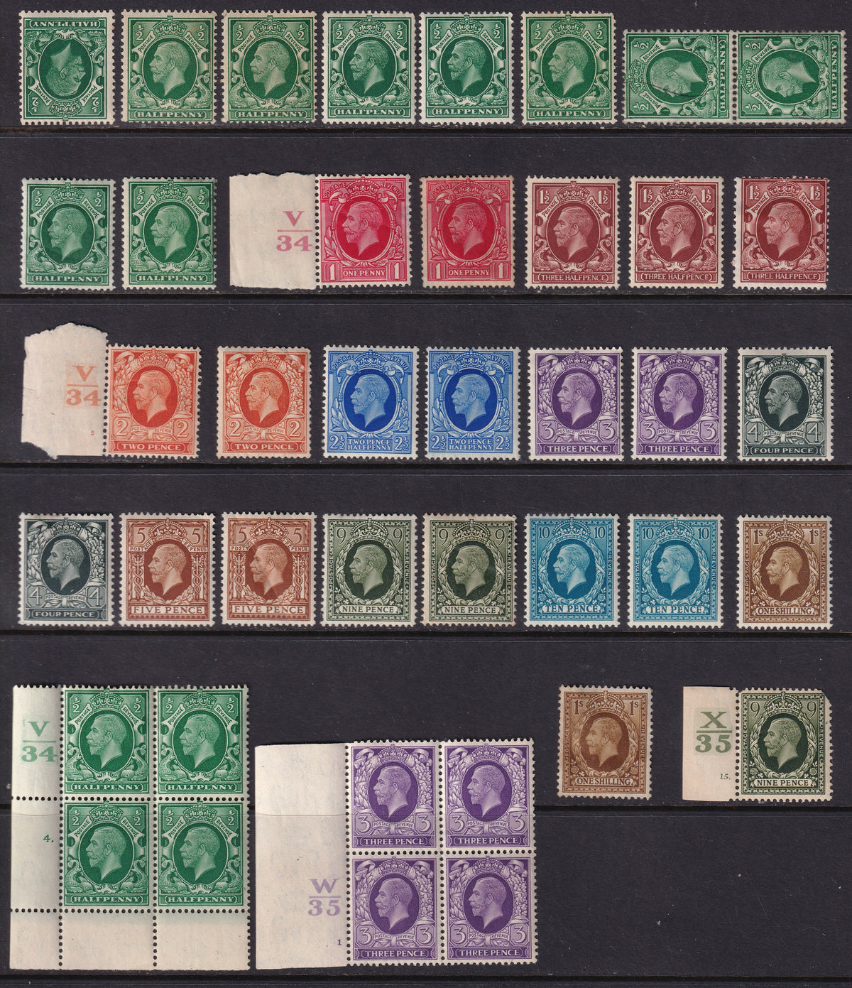 GB 1934–36 George V Photogravure Mint Selection & Control Blocks