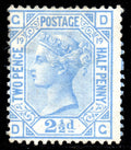 1880 2½d Blue Plate 19 Fresh Mint Superb Colour Blind Perf Variety