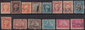 Fourteen early United States Internal Revenue stamps in assorted denominations and colours, mainly used with manuscript and handstamped cancellations, arranged in two rows.