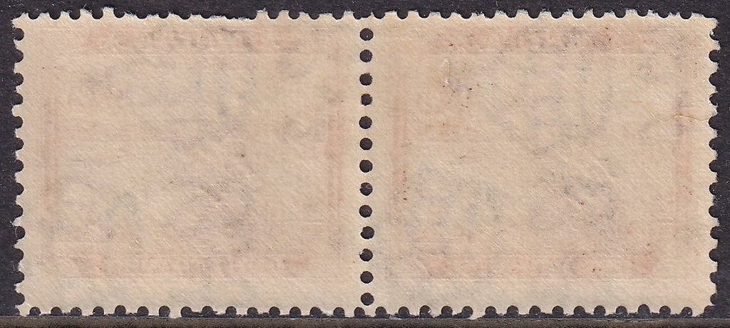 Reverse of the Malta 1948 ¼d horizontal pair showing gum and central joining perforations.