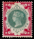 1887 1 Shilling green and carmine unmounted mint