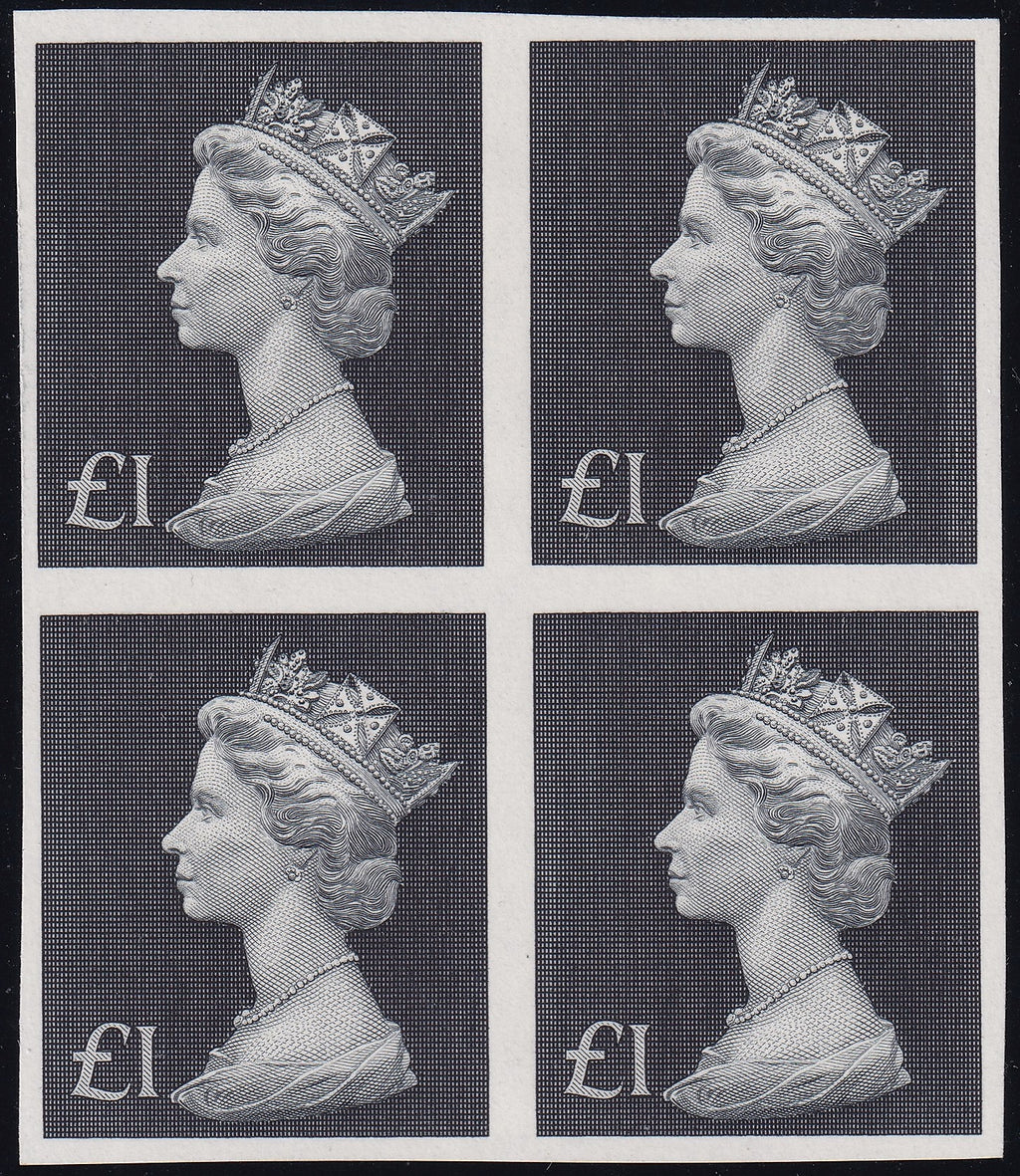 GB 1970 £1 Bluish Black Imperforated Block of Four Unmounted Mint