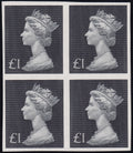 GB 1970 £1 Bluish Black Imperforated Block of Four Unmounted Mint