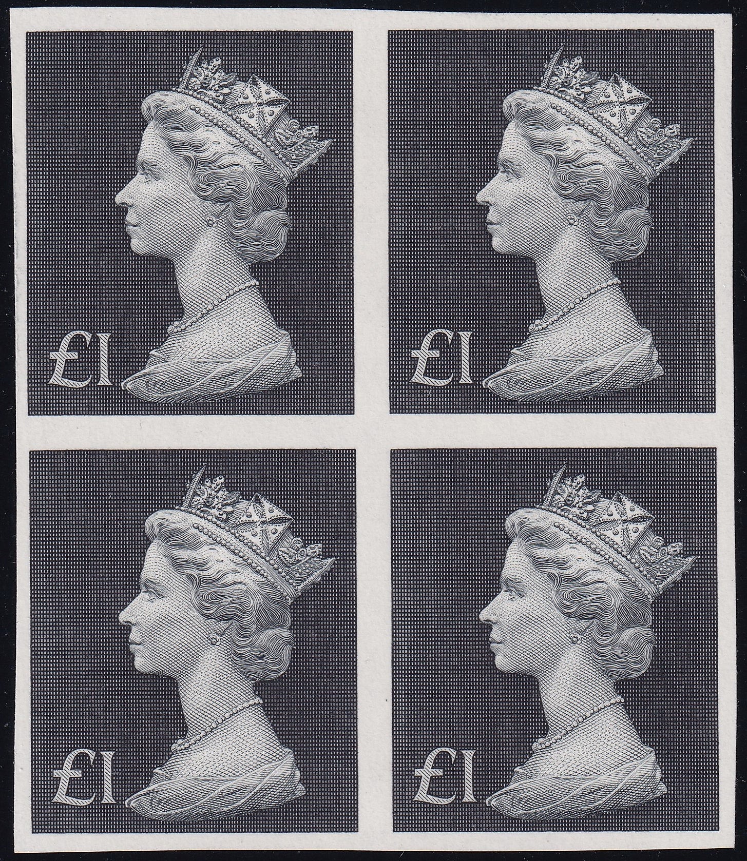 GB 1970 £1 Bluish Black Imperforated Block of Four Unmounted Mint