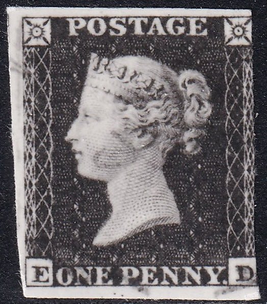 Great Britain 1d Black Photographic Forgery on Highly Glazed Paper Lettered ED